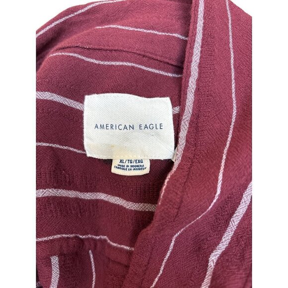 American Eagle Button Front Blouse  Women XL  Maroon with White Stripes Viscose - Picture 5 of 8